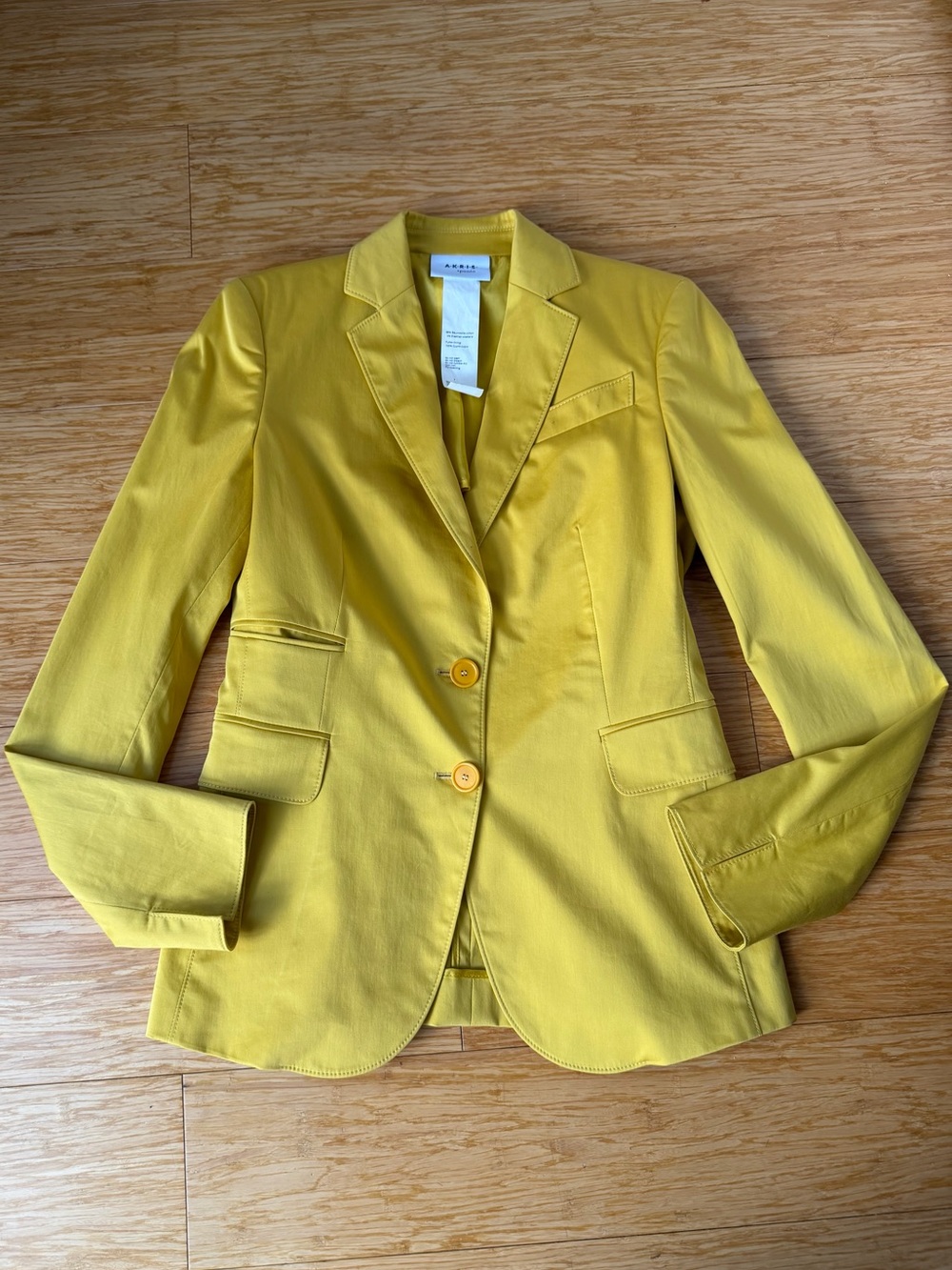 Akris Punto Yellow Stretch Cotton Tailored Blazer Jacket Size 2